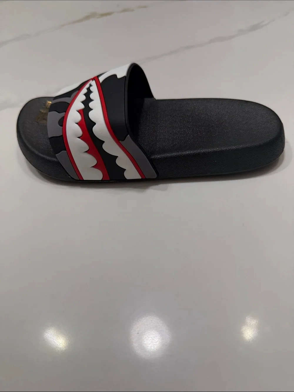 Kids Black Camouflage Slide Sandals with Red Detail